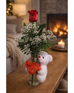 Lots of Love Bud vase with bear in Aston PA - Wise Originals Florists &  Gifts